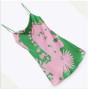 Zara silk mini pink and green dress